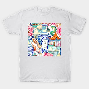 Pagodas, seashells and chinoiserie jars T-Shirt